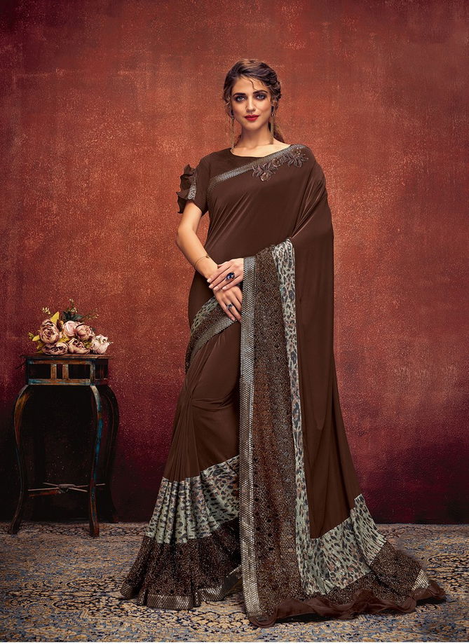 MAHOTSAV ESTELLA Latest Designer Fancy Praty Wear Self Striped Fabric Sequins And Thread Embroidery Lycra Heavy Saree Collection